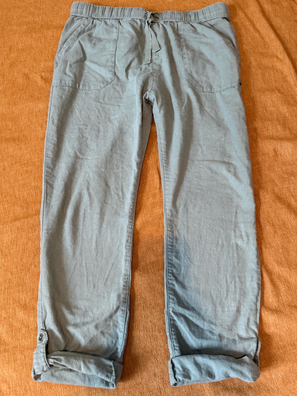 Roxy women khaki green linen blend pants